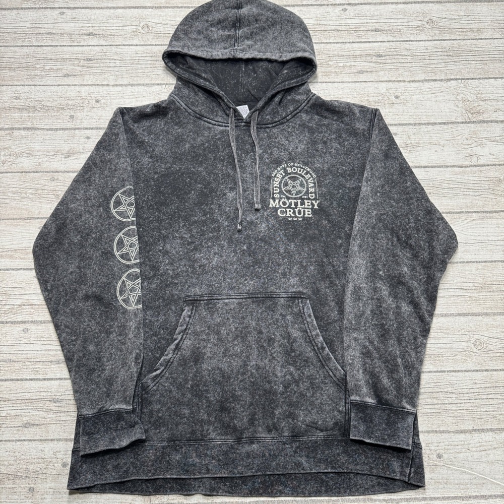 Motley Crue Hoodie Mens Large Black Mineral Wash Relaxed Fit Pullover Streetwear